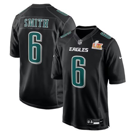 Men's Philadelphia Eagles #6 DeVonta Smith Carbon Black Super Bowl LIX Fashion Game Player Jersey